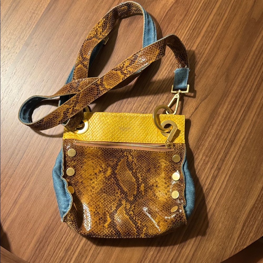 Hammitt Yellow and Brown Snakeskin Crossbody Bag